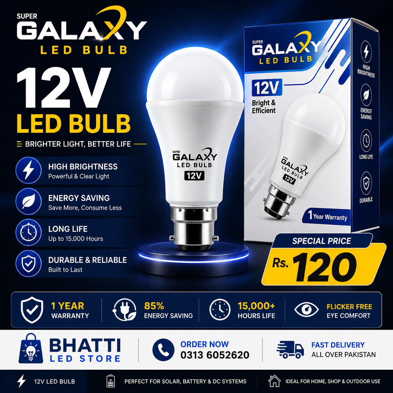 BT Galaxy 12V DC LED Bulb – Energy Saving, Bright Light – Wholesale Price Rs. 120